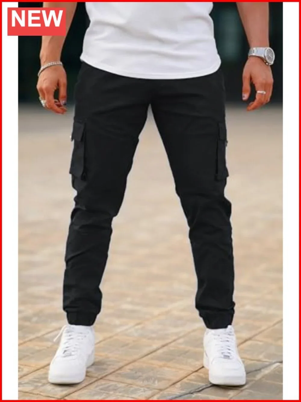 Slim Fit Cargo Jogger Pants with Stretch Cotton Blend & Zipper Pockets